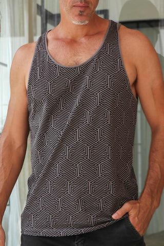 gray printed men tank
