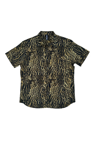Short-sleeve shirt with a tiger stripe pattern on a white background