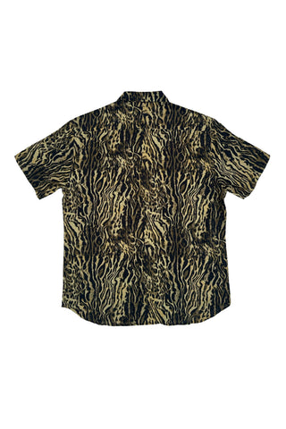 Short-sleeve shirt with a black abstract pattern on a white background