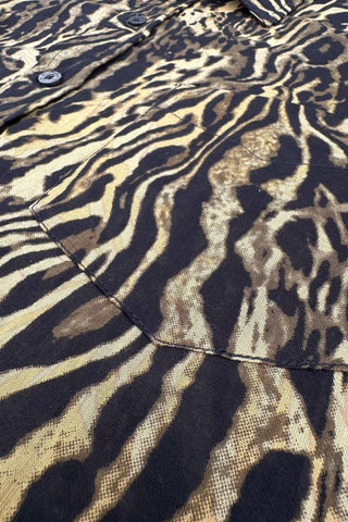 Close-up of a shirt with a zebra print pattern