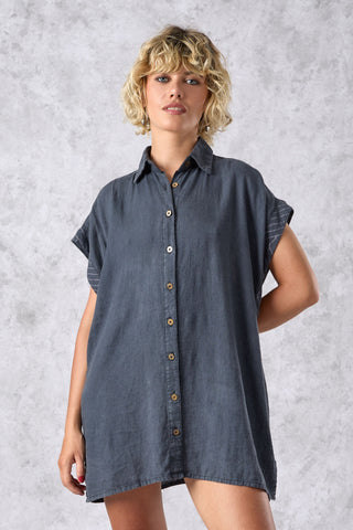 DAWN Dress - Gray Stonewash Linen