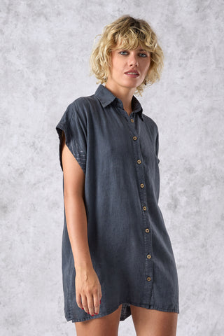DAWN Dress - Gray Stonewash Linen