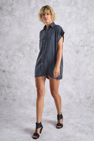 DAWN Dress - Gray Stonewash Linen