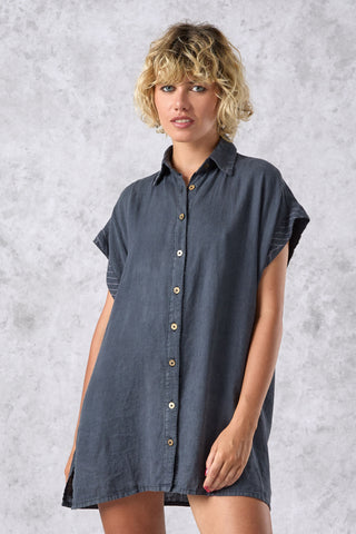 DAWN Dress - Gray Stonewash Linen