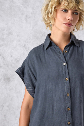 DAWN Dress - Gray Stonewash Linen