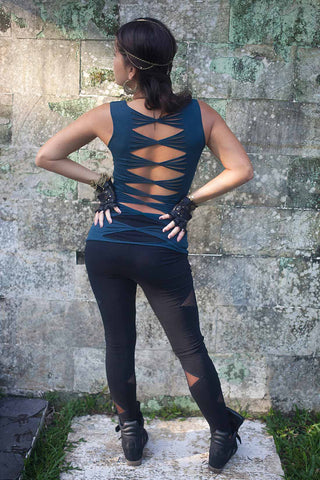 tank top turquoise cotton braided back yoga festival clothing