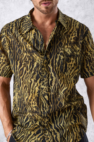 men button shirt with animal print
