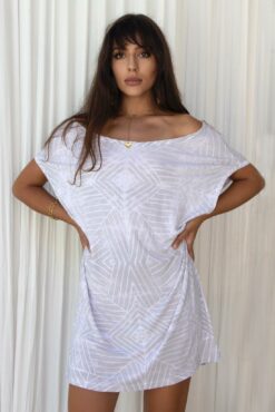 ethnic print white oversized dress